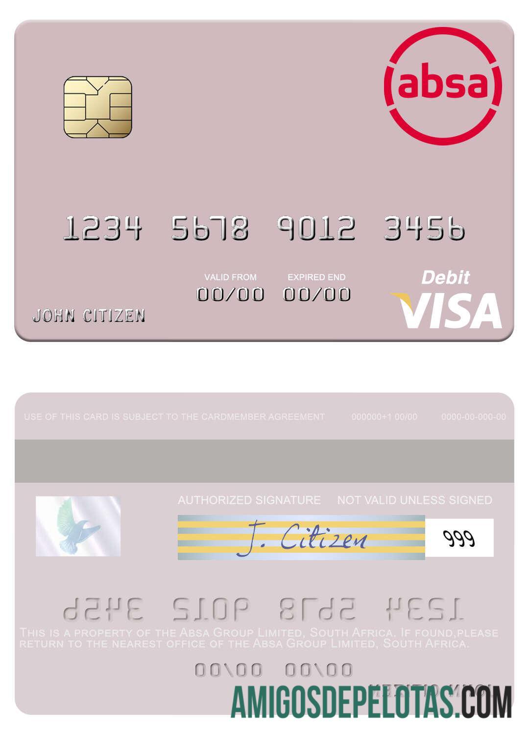 Cartão de débito Visa Limited do Absa Group da África do Sul exemplo